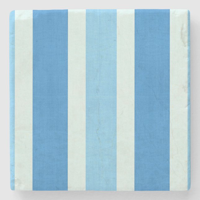 Blue and White Stripes Stone Coaster (Front)