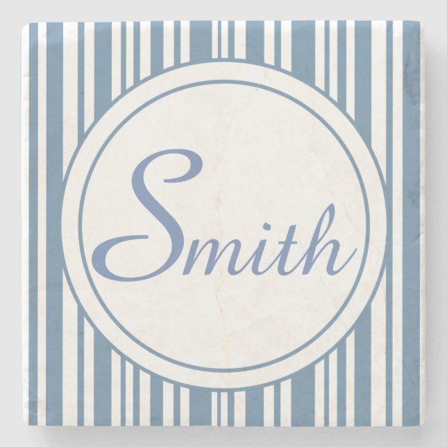 Blue and White Stripes Stone Coaster (Front)