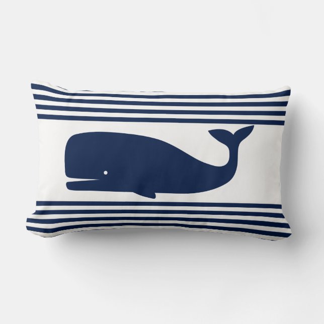 Blue and White Stripes, Whale Lumbar Cushion (Front)