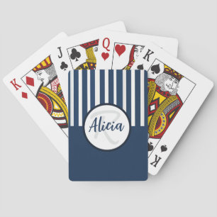 Blue and White Stripes with Color Block Playing Cards