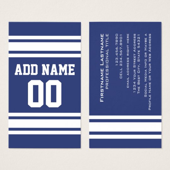 Blue and White Stripes with Name and Number Business Card