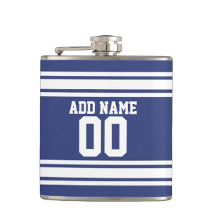 Blue and White Stripes with Name and Number Hip Flask