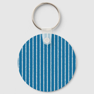 Blue and White Stripes with Uneven Lines Key Ring