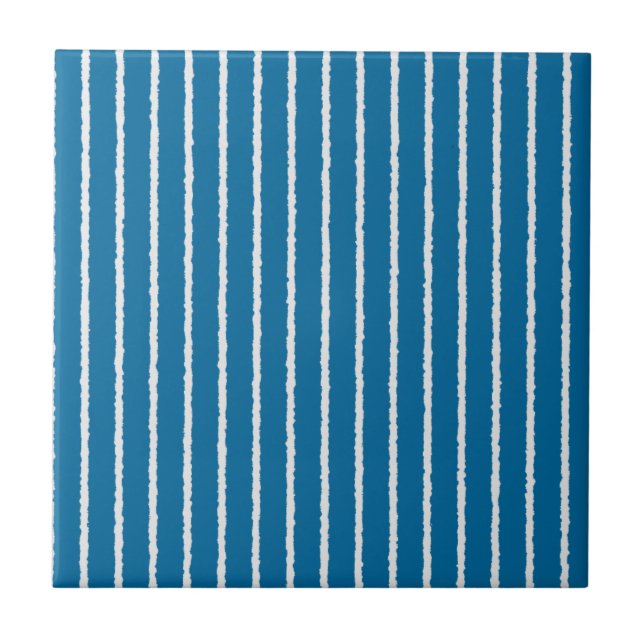 Blue and White Stripes with Uneven Lines Tile (Front)