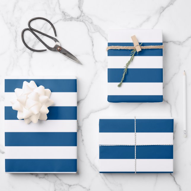 Blue and White Stripes Wrapping Paper Sheets (Front)