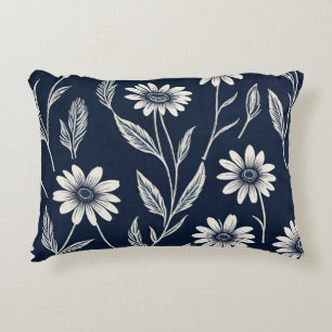blue and white summer floral - Block print-style Decorative Cushion