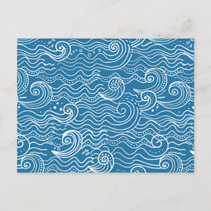Blue and White Summer Ocean Waves  Announcement Postcard
