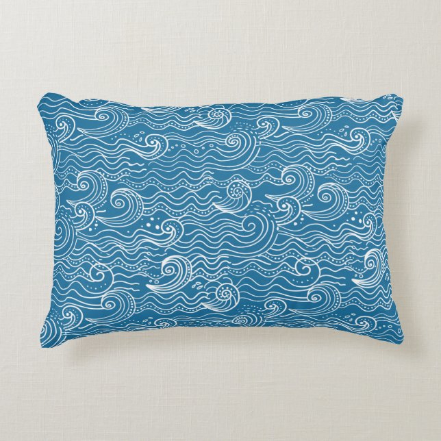 Blue and White Summer Ocean Waves  Decorative Cushion (Front)