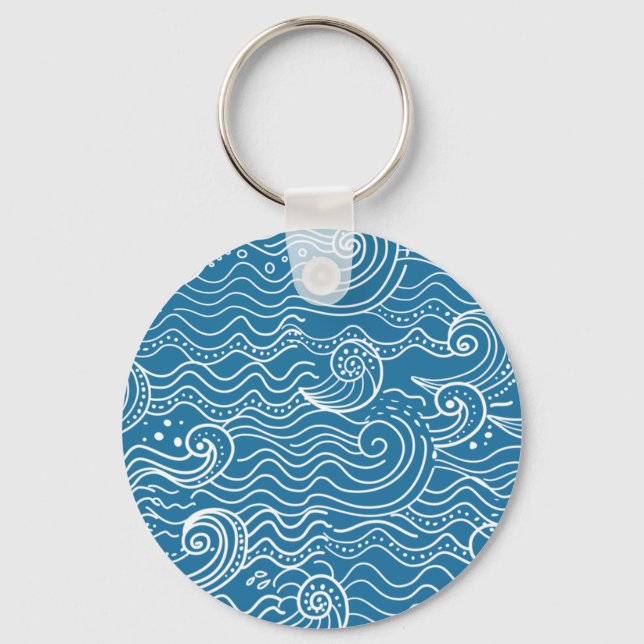 Blue and White Summer Ocean Waves  Key Ring (Front)