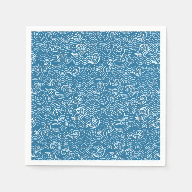 Blue and White Summer Ocean Waves  Napkin (Front)