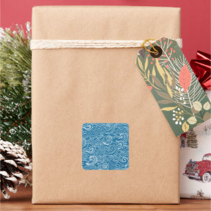 Blue and White Summer Ocean Waves  Square Sticker