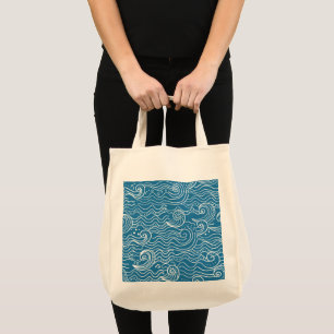 Blue and White Summer Ocean Waves  Tote Bag