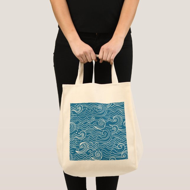Blue and White Summer Ocean Waves  Tote Bag (Front (Product))