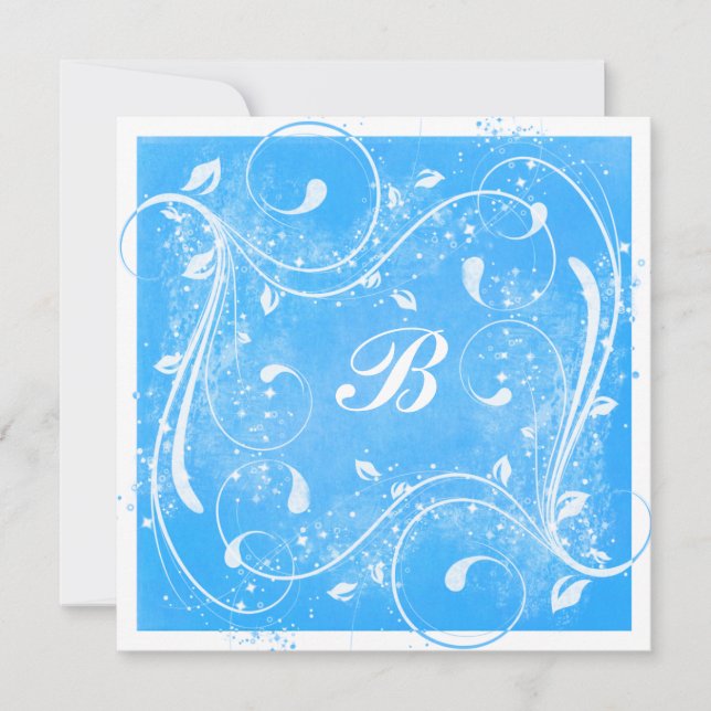 Blue and White Swirls Wedding Invitation (Front)