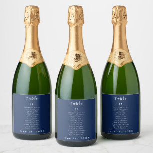 Blue and White Table Number Wedding Sparkling Wine Label