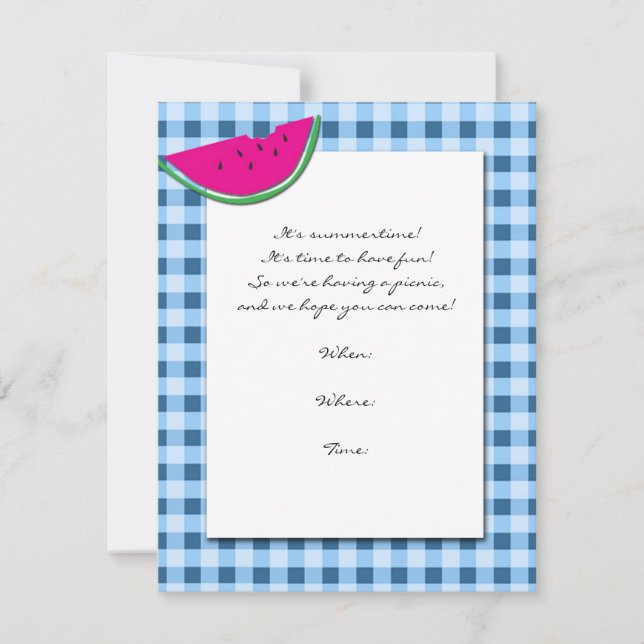 Blue and White Tablecloth and Watermelon Invitation (Front)