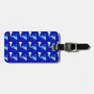 blue and white tag