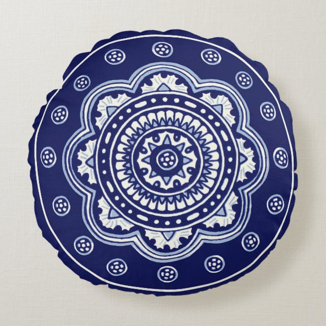 Blue and White Talavera Five Round Cushion (Front)