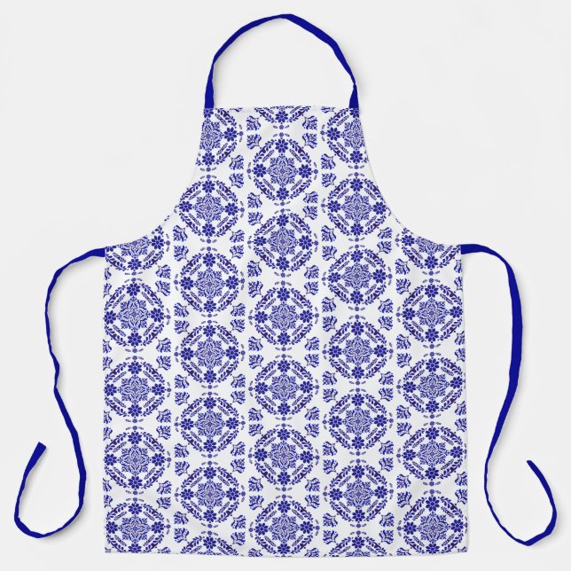 Blue and White Talavera Three Apron (Front)