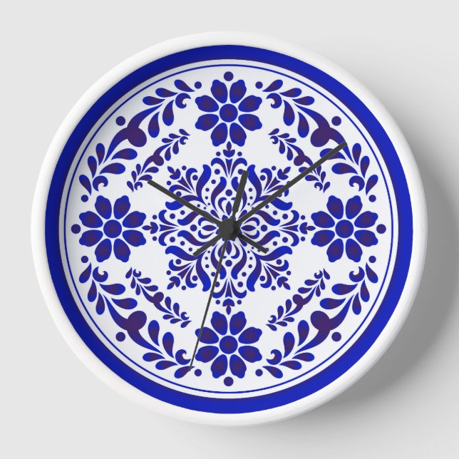 Blue and White Talavera Three Clock (Front)