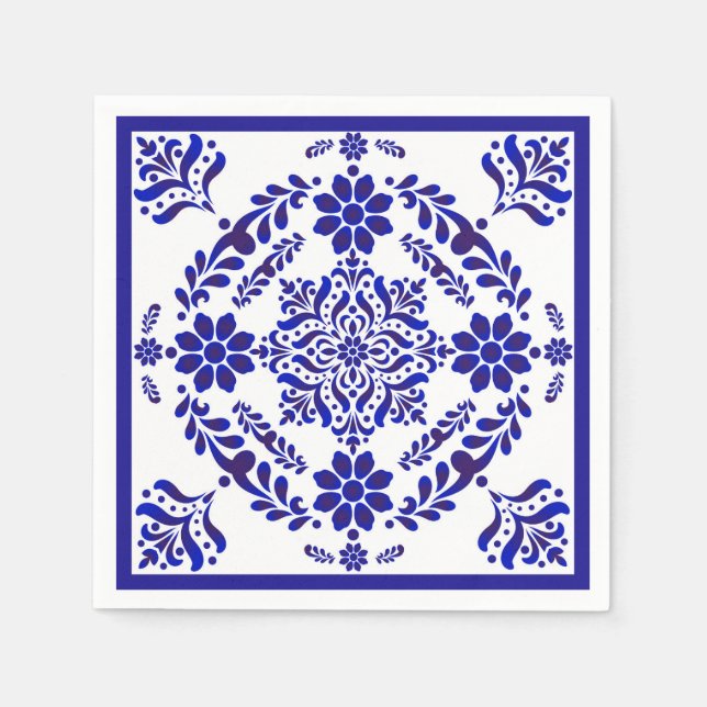 Blue and White Talavera Three  Napkin (Front)