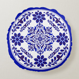 Blue and White Talavera Three Round Cushion