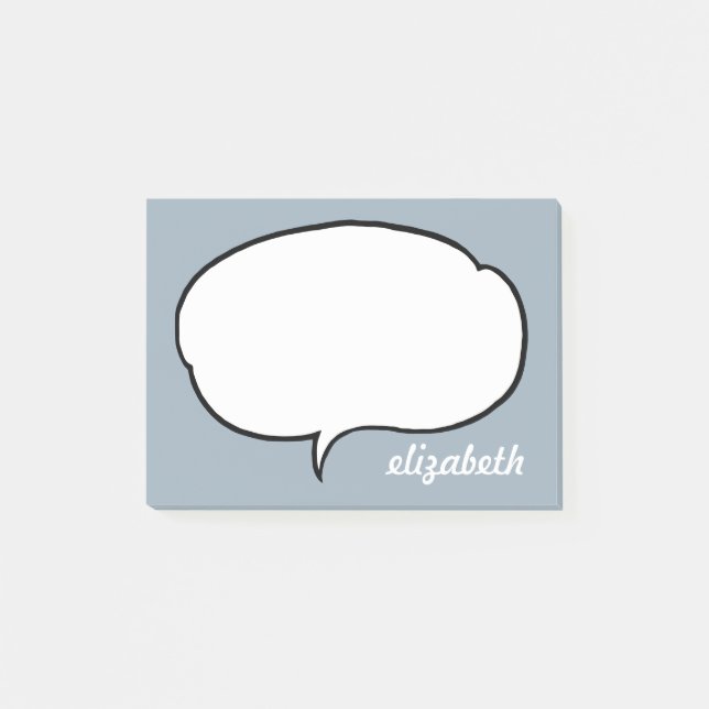 Blue and White Talk Bubble Personalised Name Post-it Notes (Front)