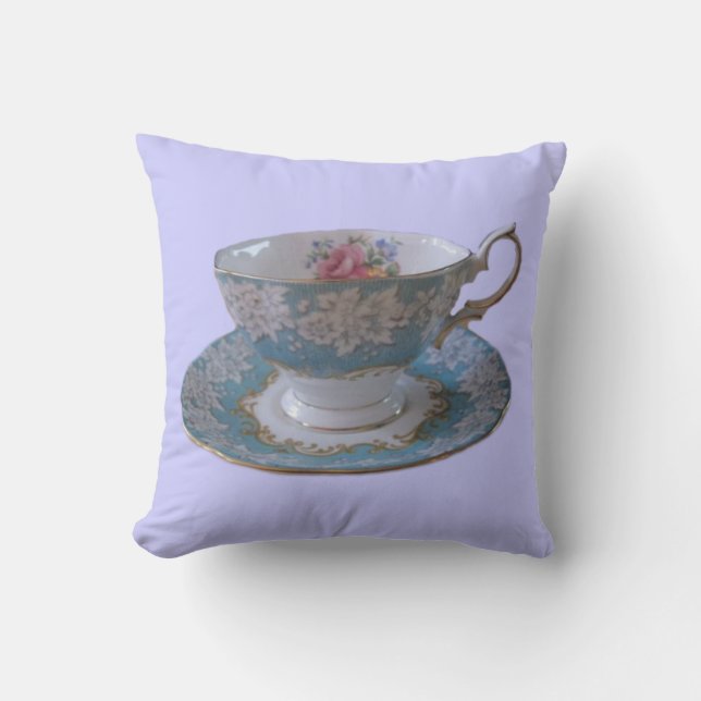 Blue and White Tea Cup and Saucer Pillow (Front)
