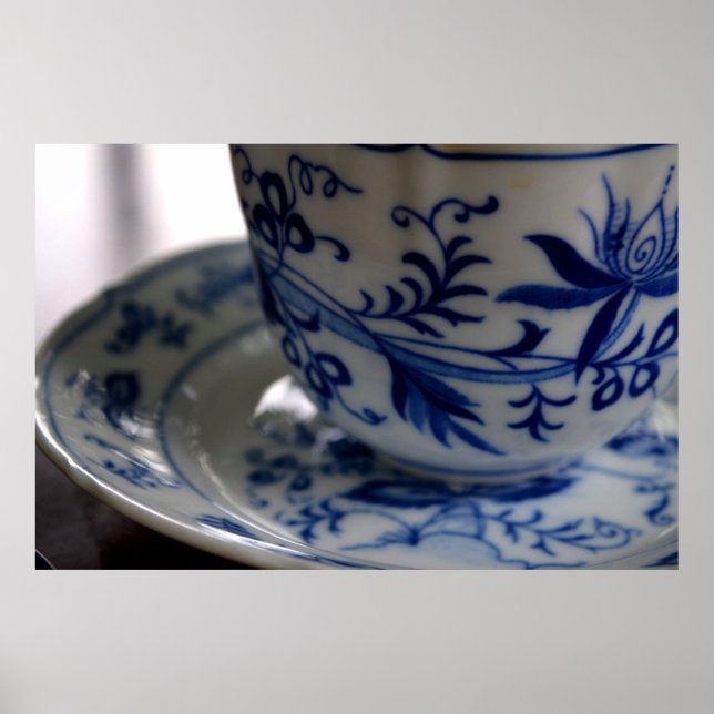 Blue and White Tea Cup Poster (Front)