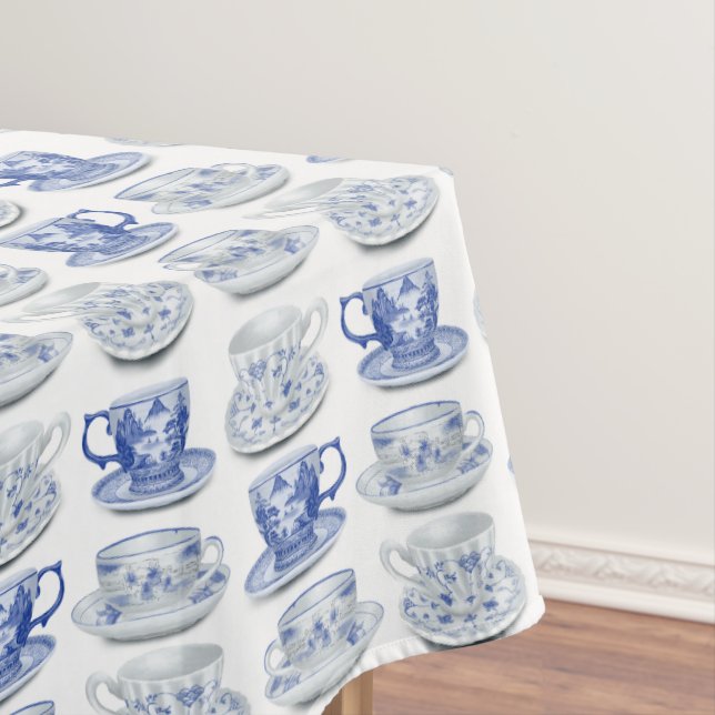 Blue and white tea cup tablecloth (In Situ)