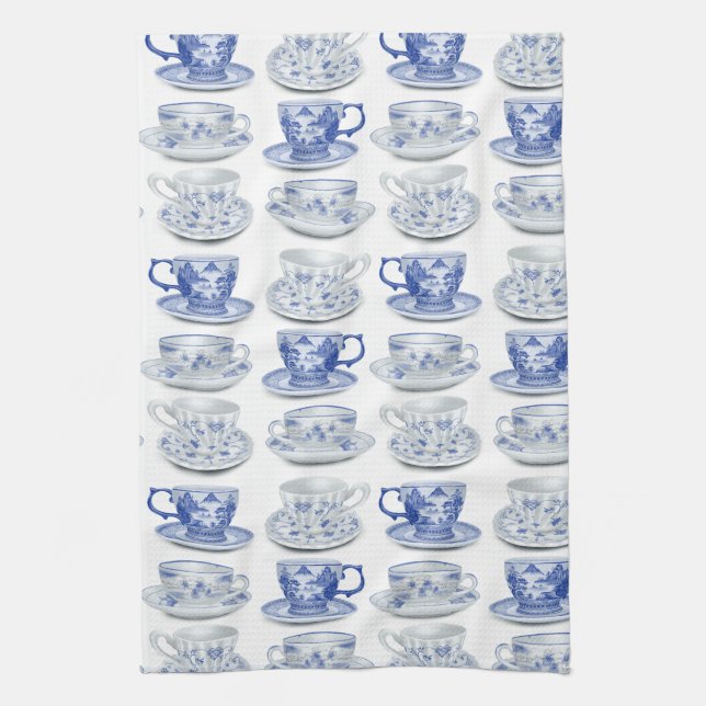 Blue and white tea cup tea towel (Vertical)