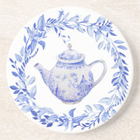 Blue and White Tea Pot with Wreath 