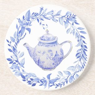 Blue and White Tea Pot with Wreath Coaster