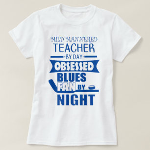 Blue and White Teacher Hockey Fan T-Shirt