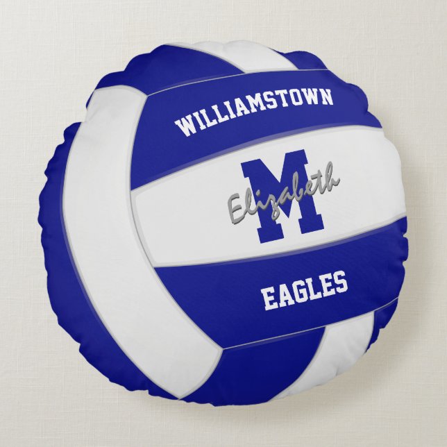 blue and white team colours kids volleyball round cushion (Front)