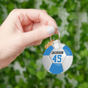 Blue and White Team Soccer  ⚽ Ball Key Ring