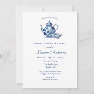 Blue and white Teapot Bridal Shower Invitation