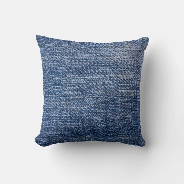 Blue and White Textured Denim Pattern Throw Pillow (Front)