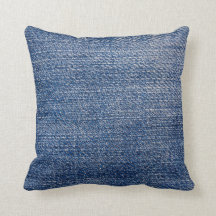 Blue and White Textured Denim Pattern Throw Pillow