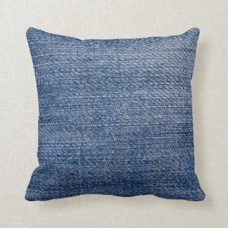 Blue and White Textured Denim Pattern Throw Pillow