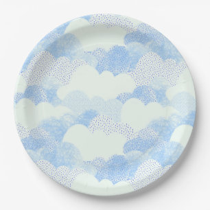Blue And White Textured Rain Clouds Paper Plate