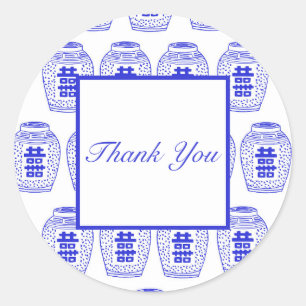 Blue and White thank you round sticker