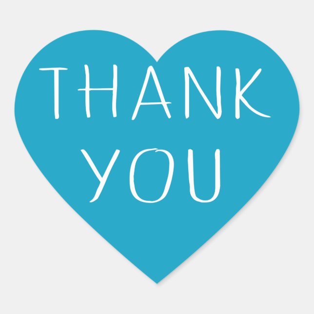 Blue And White Thank You Turquoise Heart Love Heart Sticker (Front)