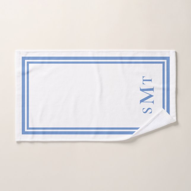 Blue and White Three Letter Monogram Bath Towel Set (Hand Towel)