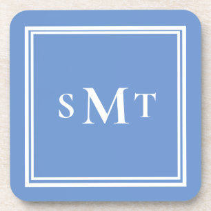 Blue and White Three Letter Monogram Coaster