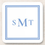 Blue and White Three Letter Monogram Coaster<br><div class="desc">Create your own blue and white three letter monogram coasters. Simple to personalise with custom initials in elegant minimalist typography.</div>
