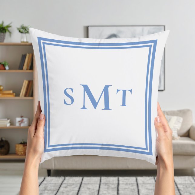Blue and White Three Letter Monogram Cushion (Creator Uploaded)