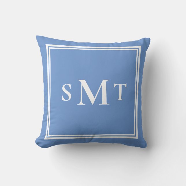 Blue and White Three Letter Monogram Cushion (Front)