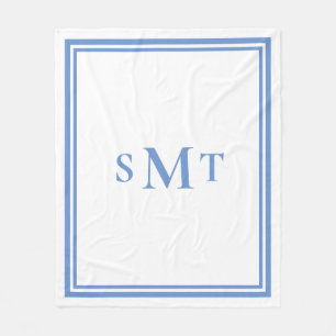 Blue and White Three Letter Monogram Fleece Blanket