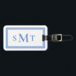 Blue and White Three Letter Monogram Luggage Tag<br><div class="desc">Create your own monogram luggage tag featuring three letter initials in elegant minimalist typography.</div>